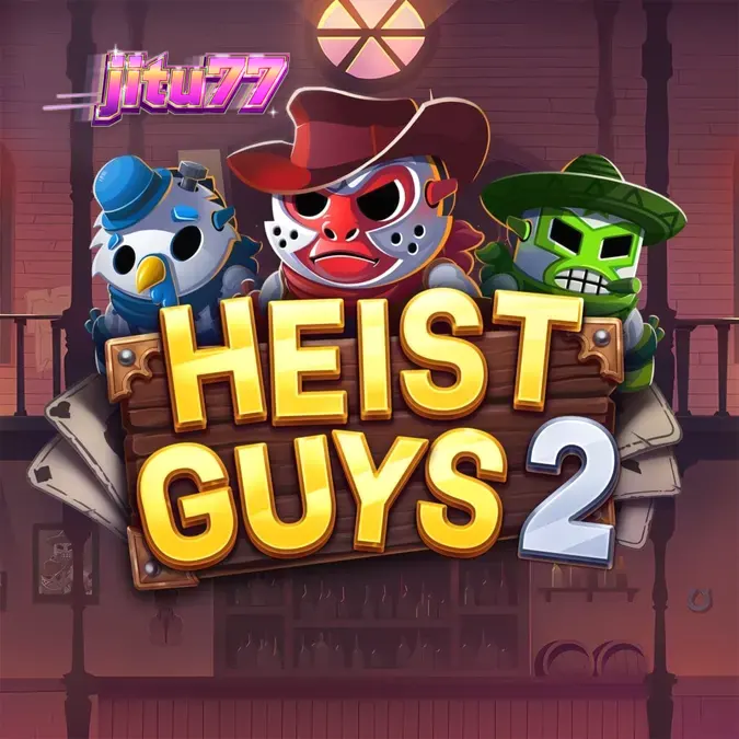 Tampilan visual slot Heist Guys 2 dengan tema perampokan dan grid 5x4